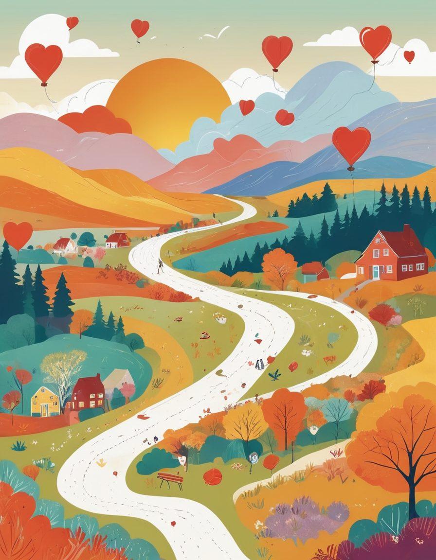 An illustrated roadmap winding through a vibrant landscape, dotted with diverse support group icons such as hands holding hearts, lifebuoys, and chat bubbles, symbolizing patient resources. Along the path, friendly, caring characters of various backgrounds are helping each other, showcasing the essence of community and support. Soft, warm colors create an inviting atmosphere, with a bright sky overhead representing hope. digital art. vibrant colors.